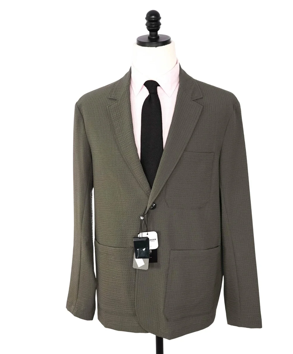 $895 EMPORIO ARMANI - Dark Green Seersucker Blazer - 40
